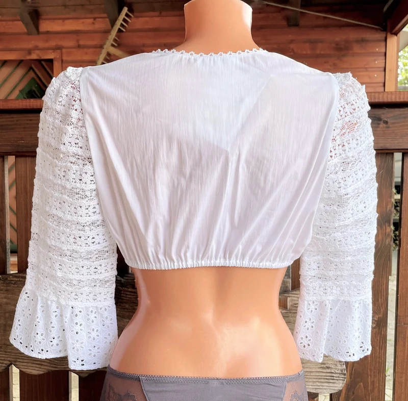 Dirndlbluse Sportalm, Manu, weiß, 3/4 Arm, Spitze, Knöpfe, Gr. 40
