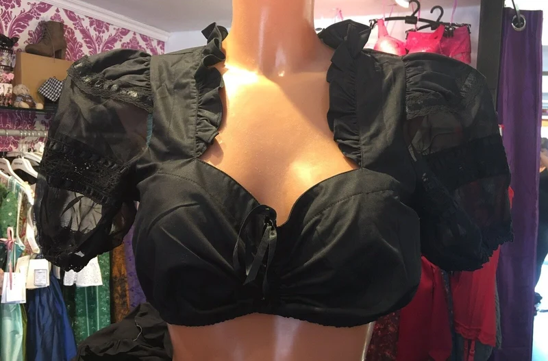 Dirndlbluse Krüger Madl, schwarz, Transparent, Zugband, Gr. 34