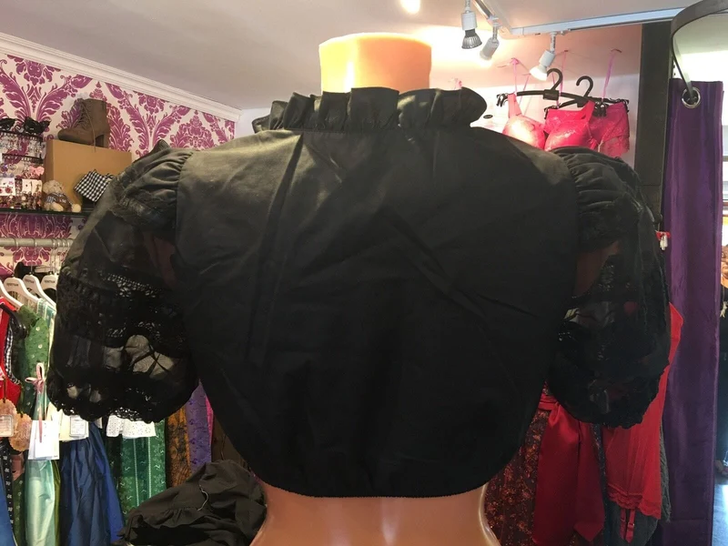 Dirndlbluse Krüger Madl, schwarz, Transparent, Zugband, Gr. 34