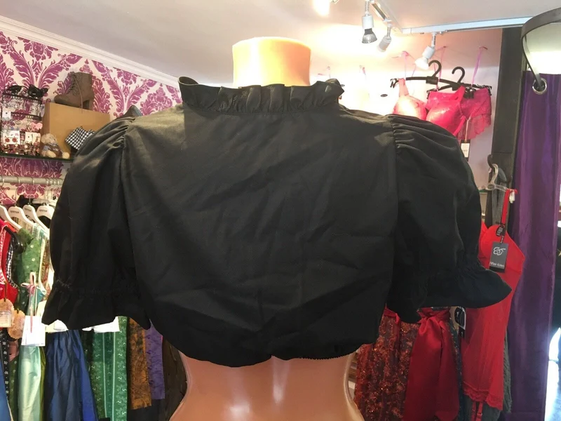 Dirndlbluse Krüger Madl, schwarz, schimmernd, Zugband, Puffärmel