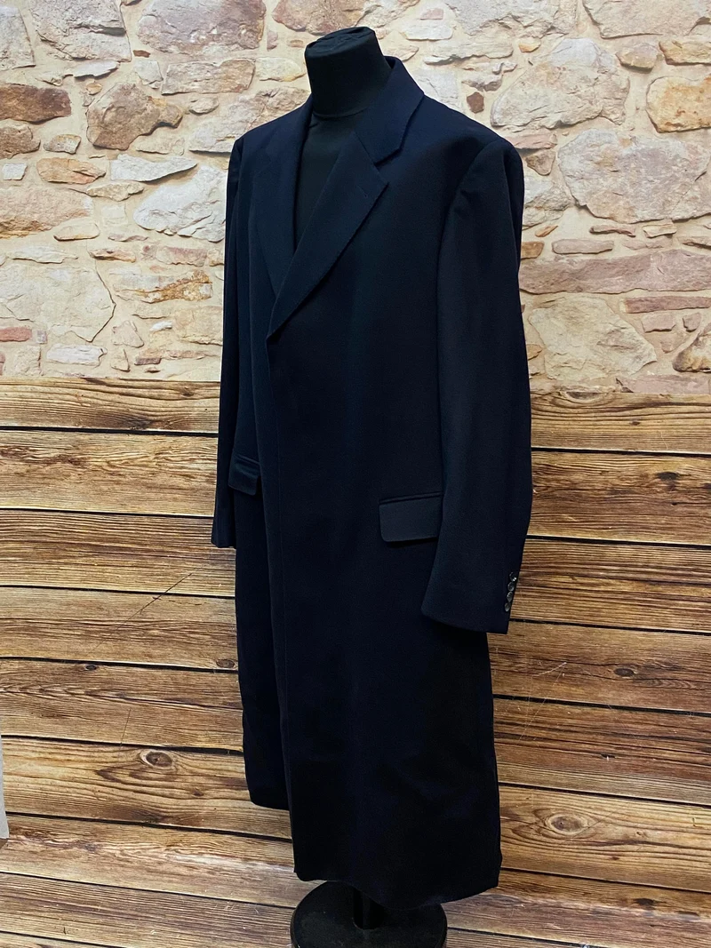 Vintage Herrenmantel Cashmere dunkelblau Gr. 56 lang elegant