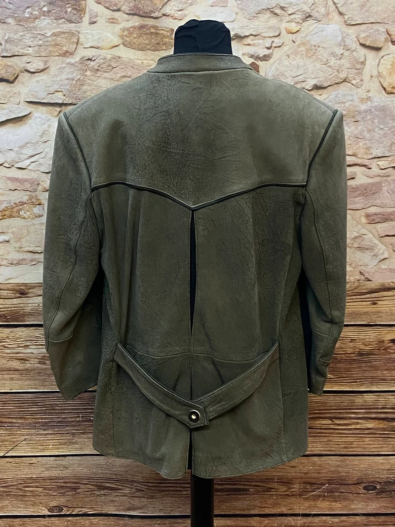 Vintage Trachten Lederjacke Herren Oliv Klassisch mit Stickerei – Größe 26