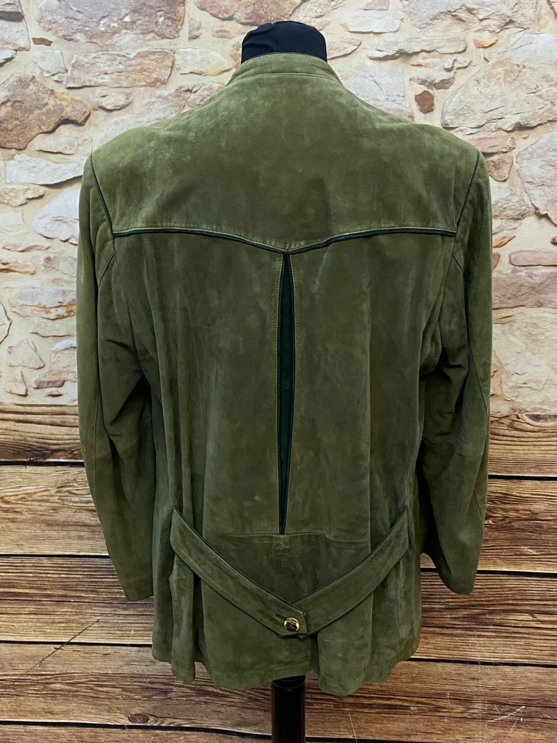 Vintage Trachten Lederjacke Herren Oliv – Größe 52