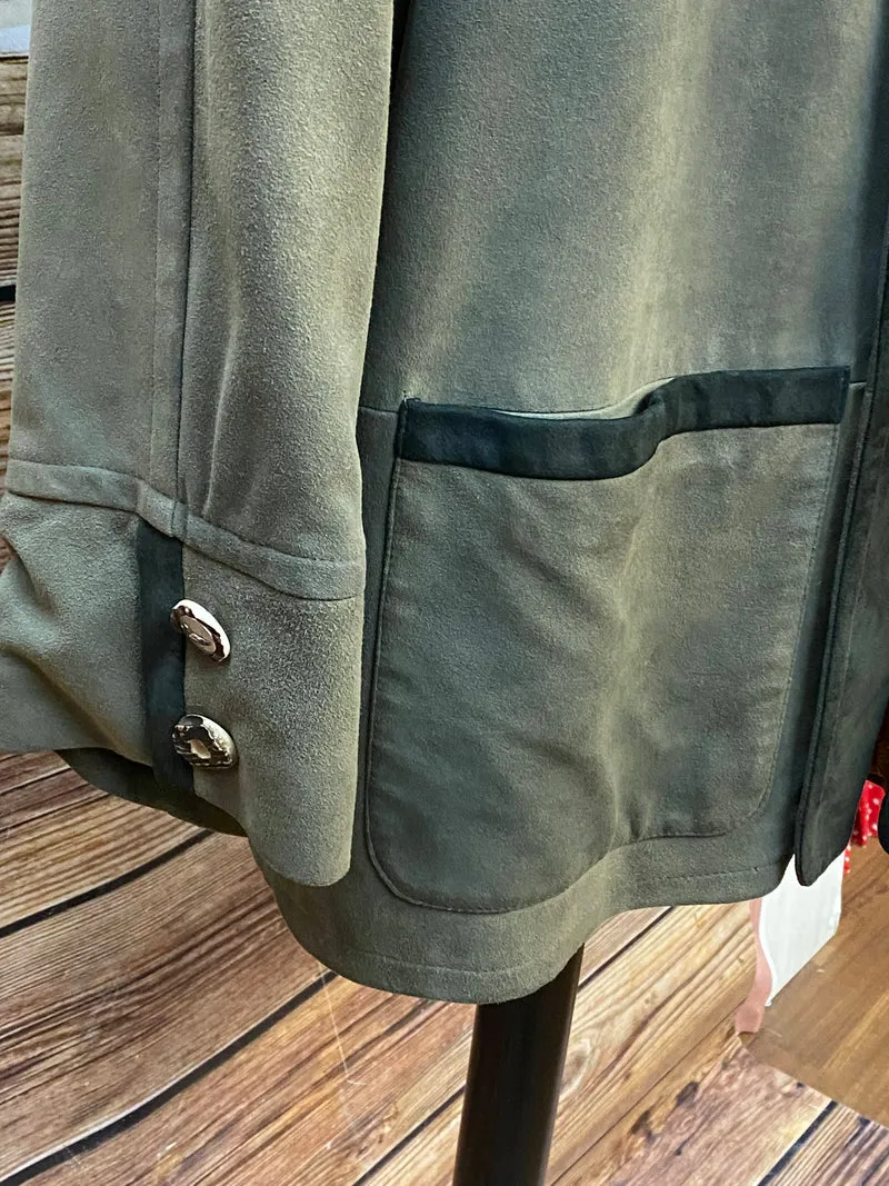 Vintage Trachten Lederjacke Herren Oliv Klassisch – Größe 52