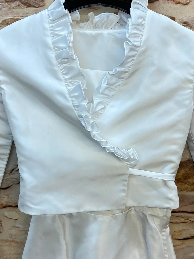 Kommunionkleid Mädchen Gr. 128 Weiß – Vokuhila mit Bolero & Tüll