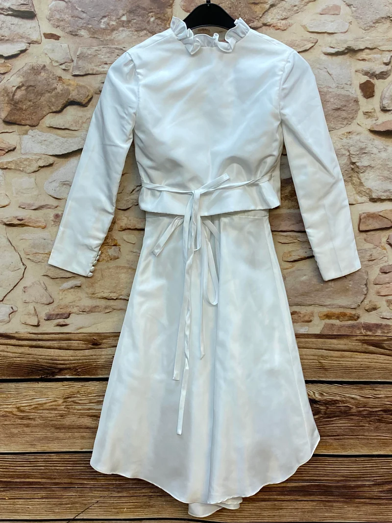 Kommunionkleid Mädchen Gr. 128 Weiß – Vokuhila mit Bolero & Tüll