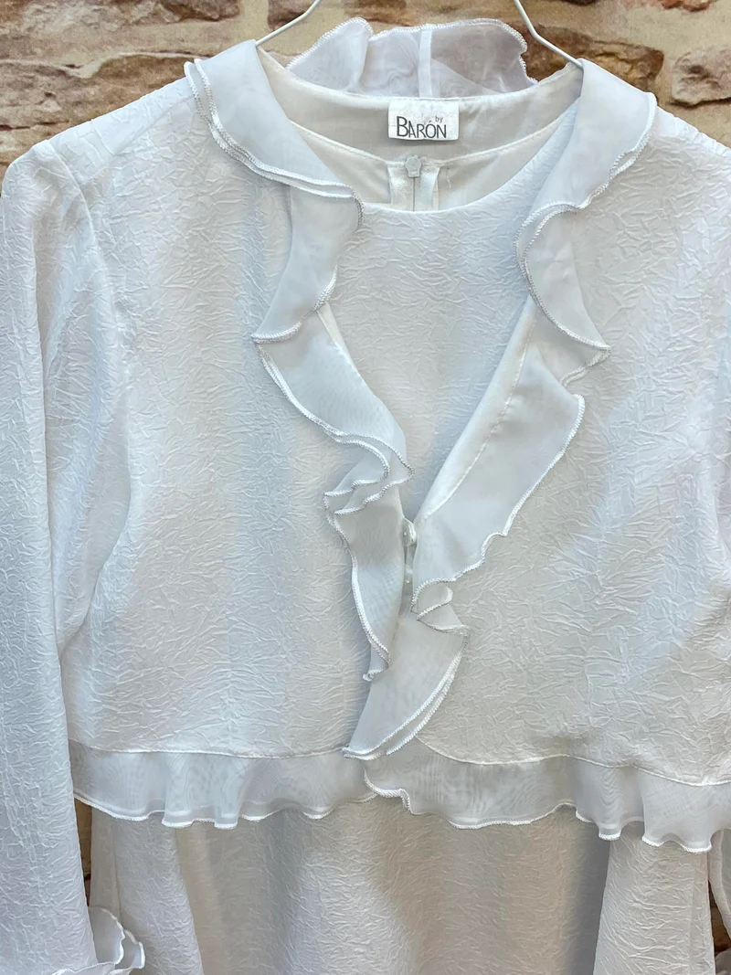 Kommunionkleid Mädchen Gr. 128 Weiß – mit Bolero, Rüschen & Chiffon