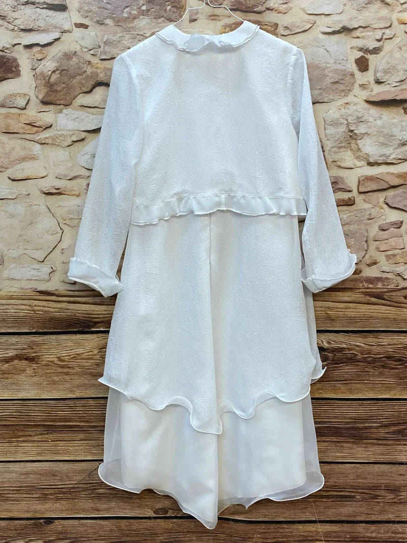 Kommunionkleid Mädchen Gr. 128 Weiß – mit Bolero, Rüschen & Chiffon