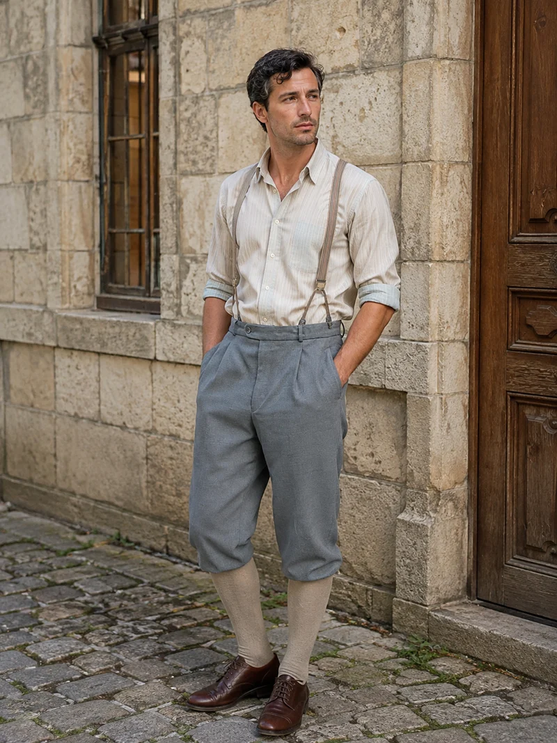 Graue Vintage Knickerbocker Hose Herren Gr. 56 – Tweed-Look
