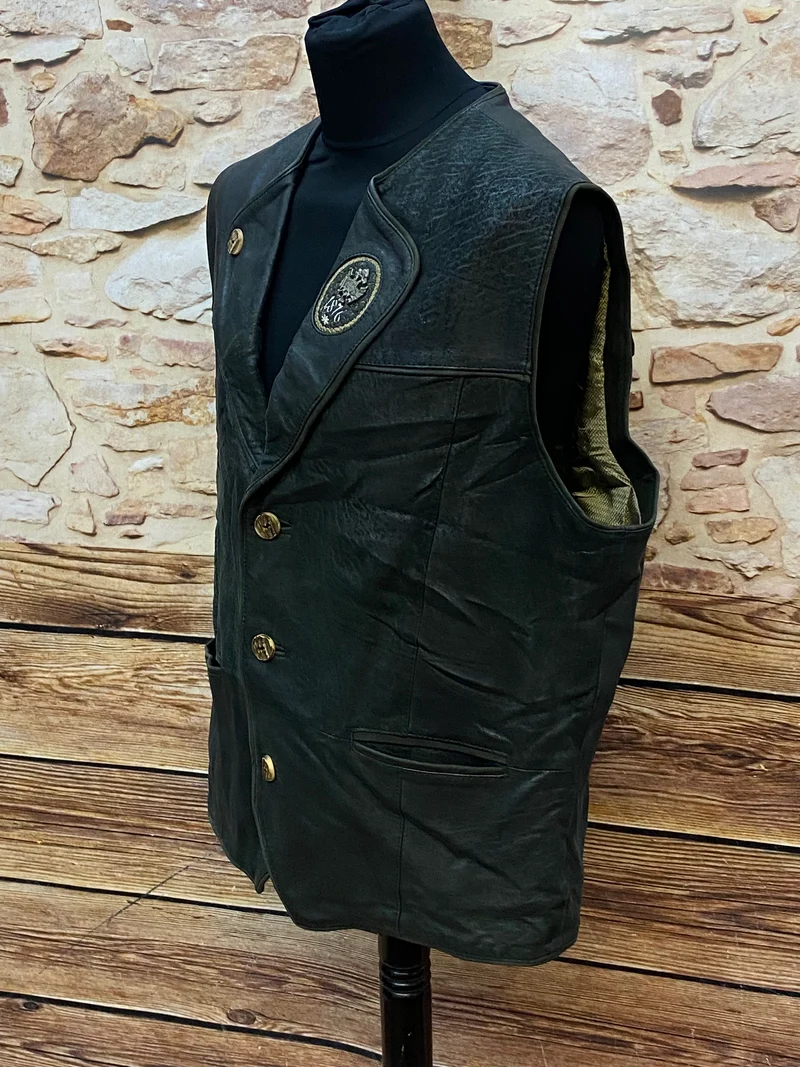 Vintage Leder-Trachtenweste Herren Schwarz – Echtes Leder