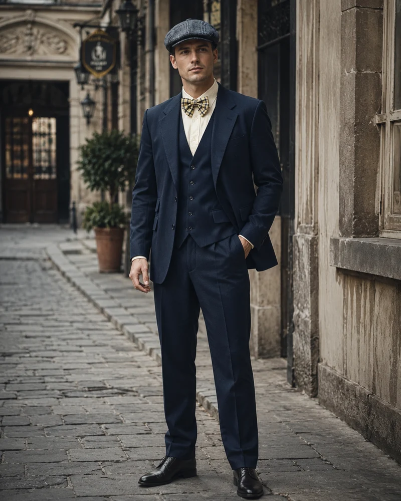 Vintage Herren Anzug Set dunkelblau – 20er Jahre Stil – Schurwolle