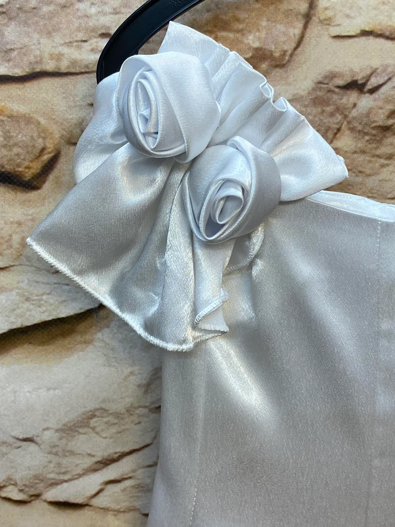 Kommunionkleid weiß mit Rosen-Schultern Gr. 128 – langes Festkleid