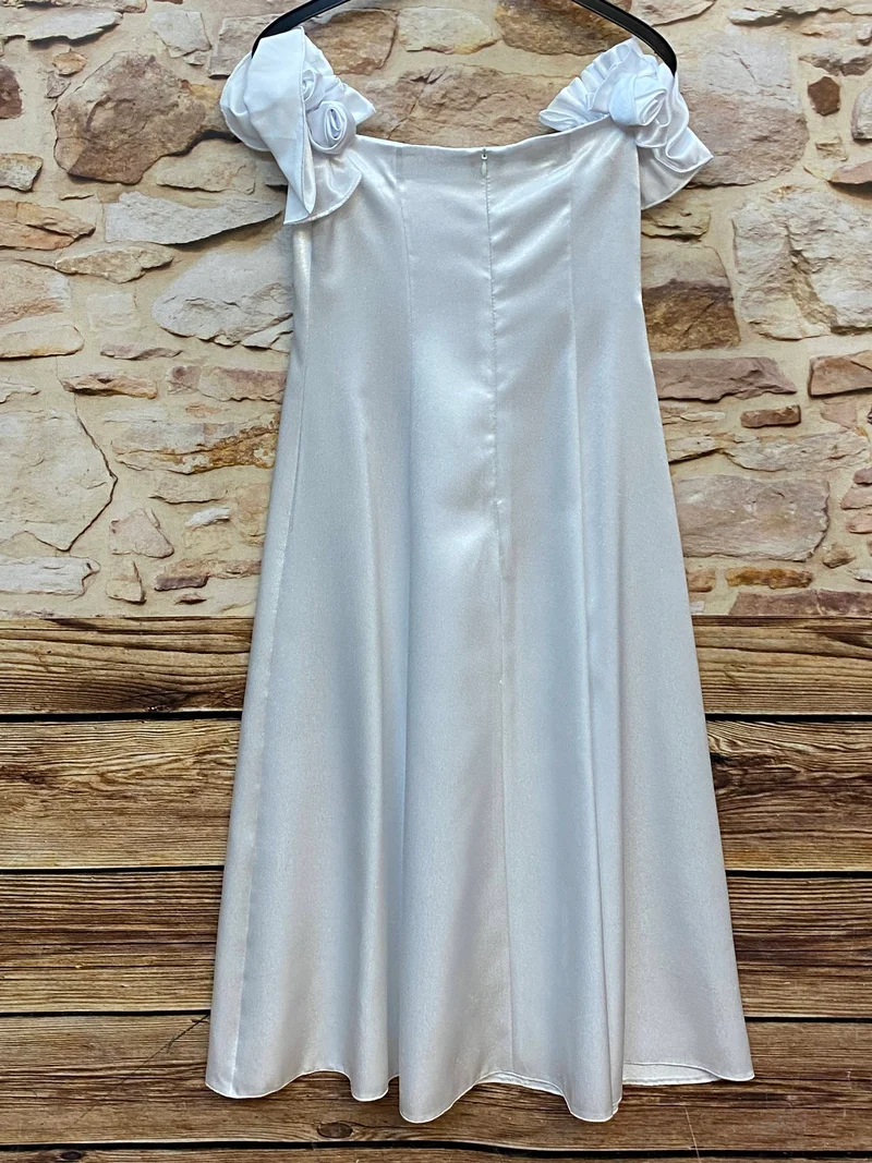 Kommunionkleid weiß mit Rosen-Schultern Gr. 128 – langes Festkleid