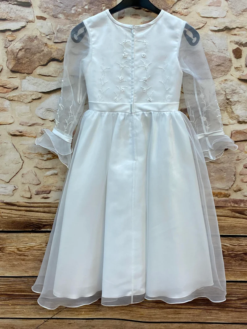 Kommunionkleid weiß mit Perlenstickerei & Tüllrock Gr. 128