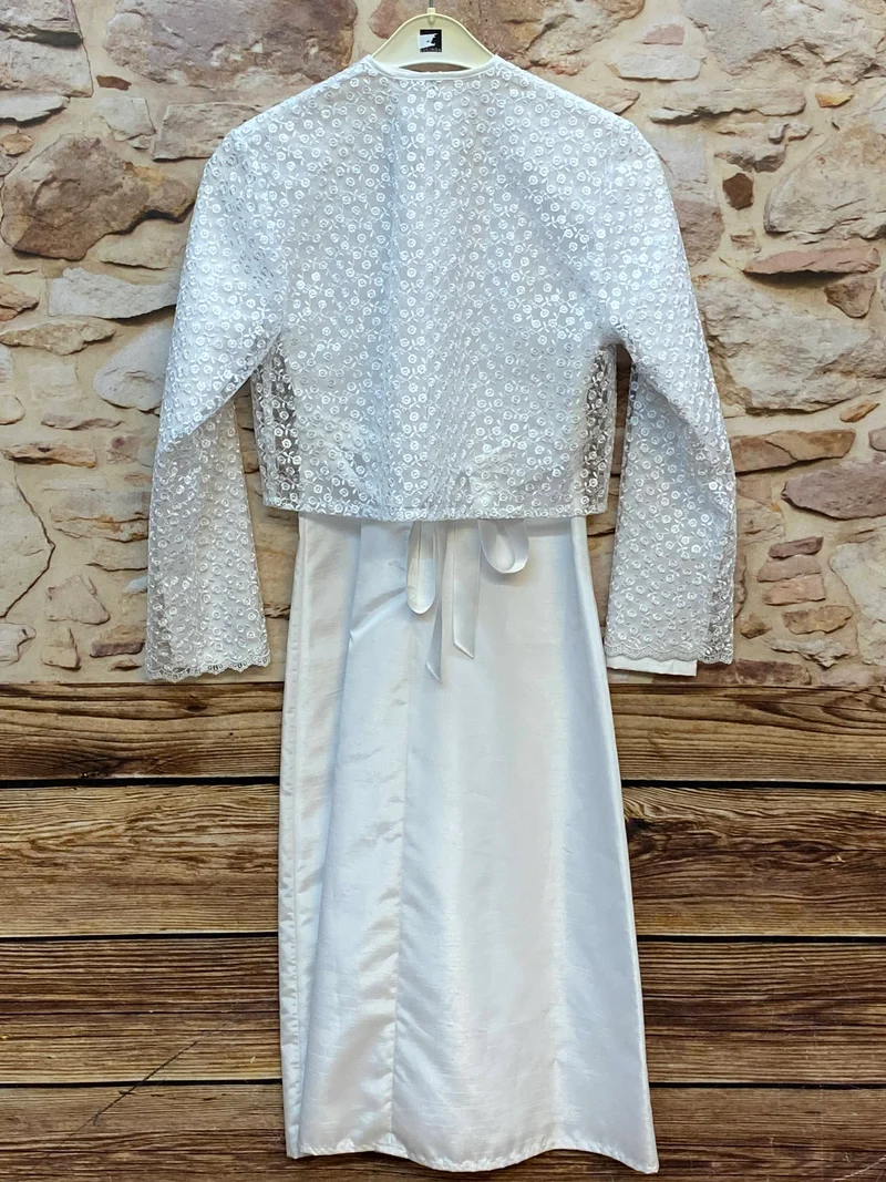 Kommunionkleid weiß mit Spitze & Bolero Gr. 146 – langes Festkleid Mädchen