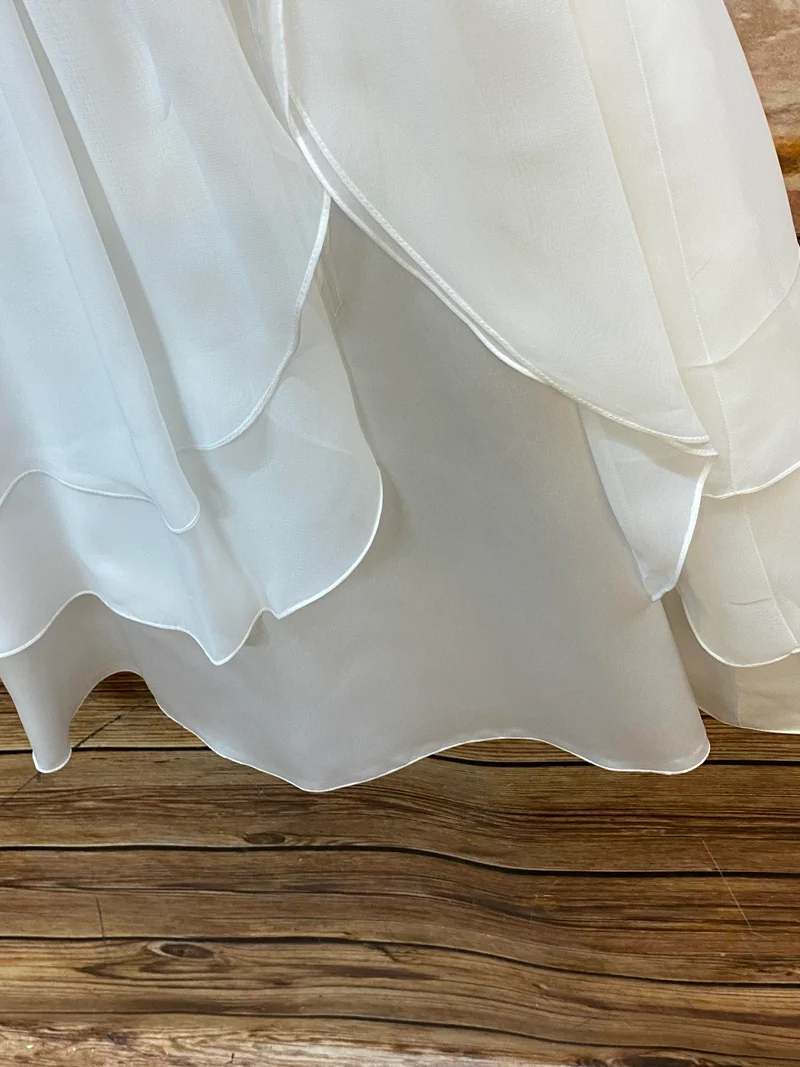 Blumenmädchen Kleid Weiß – Gr. 128 | Chiffon & Stickerei