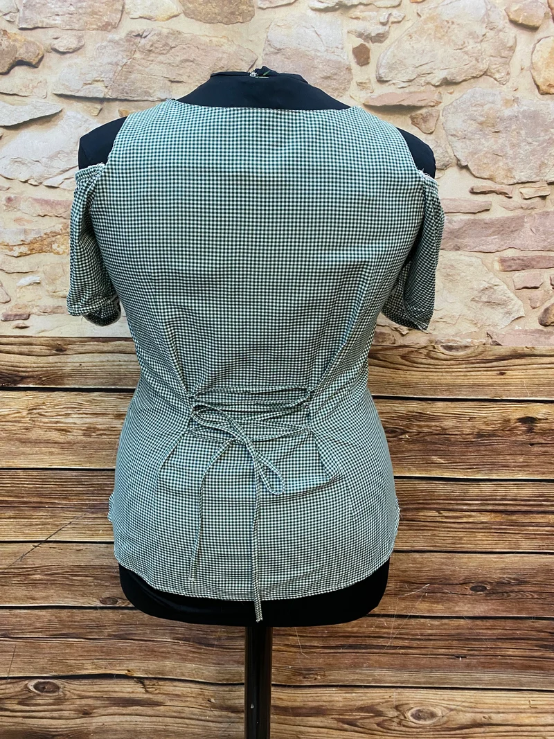 Vintage Trachtenbluse grün weiß kariert Vichykaro Laura T Gr. 46