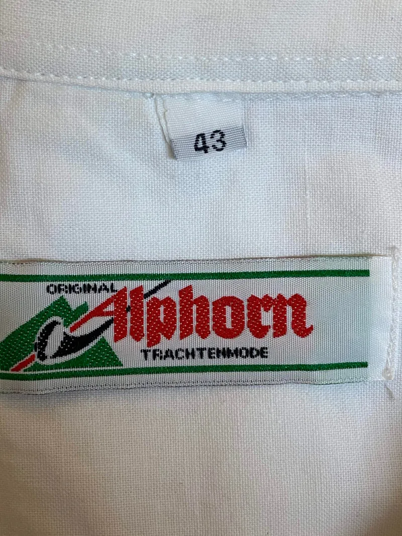 Vintage Trachtenhemd Herren Weiß Kurzarm Edelweiß Größe 43
