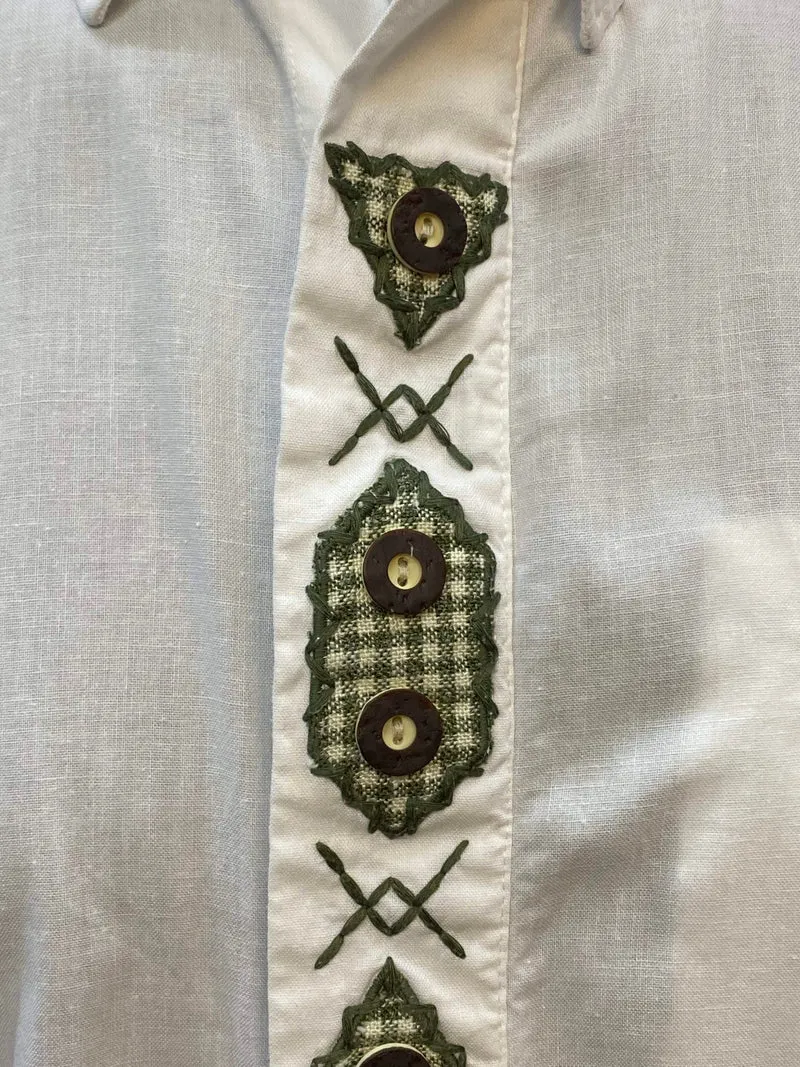 Vintage Trachtenhemd Herren weiß Stickerei Größe 43