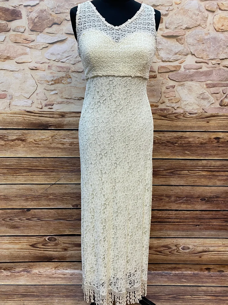 Vintage Spitzen-Abendkleid Creme – Größe 38