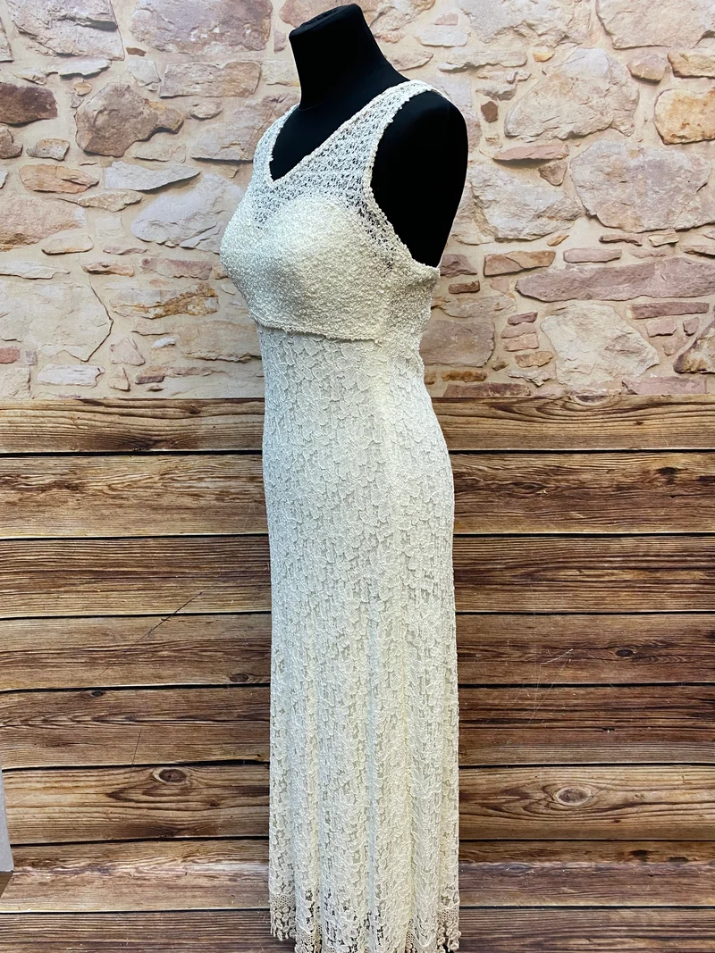 Vintage Spitzen-Abendkleid Creme – Größe 38
