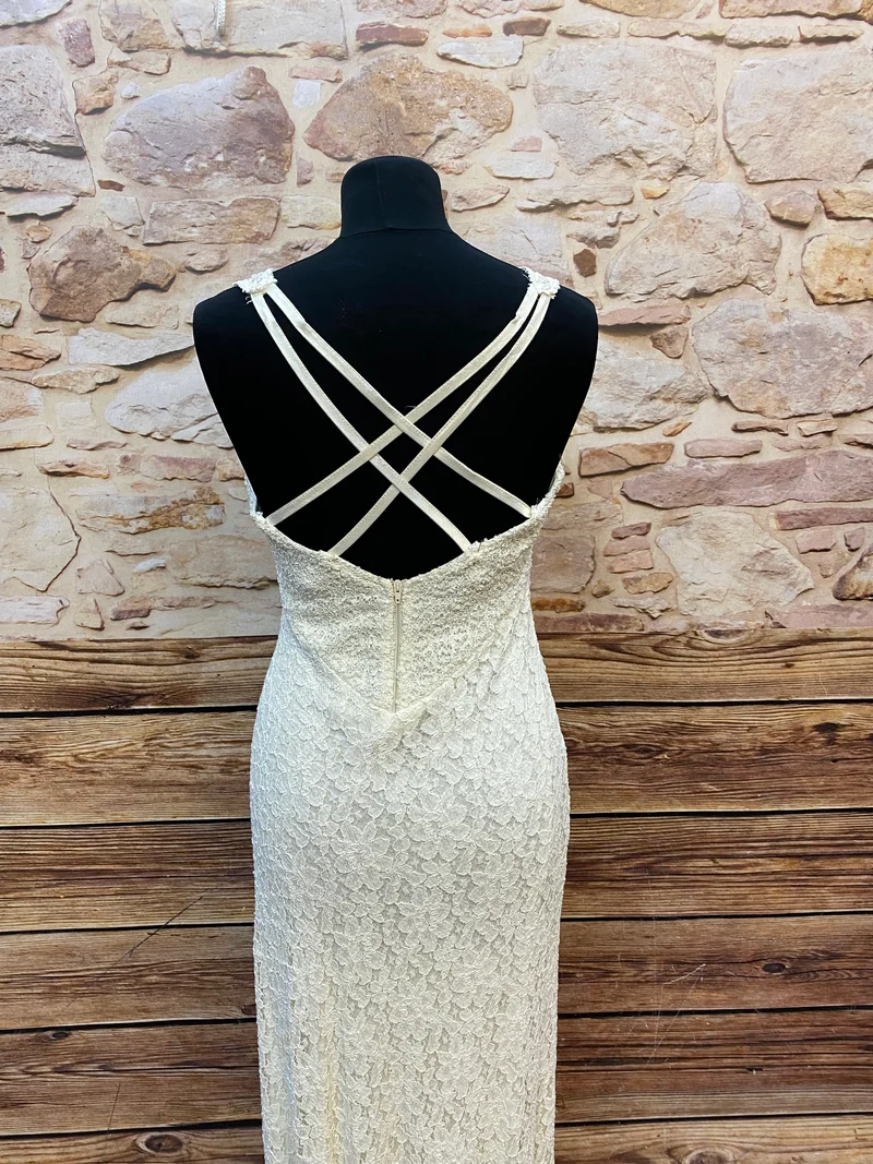 Vintage Spitzen-Abendkleid Creme – Größe 38