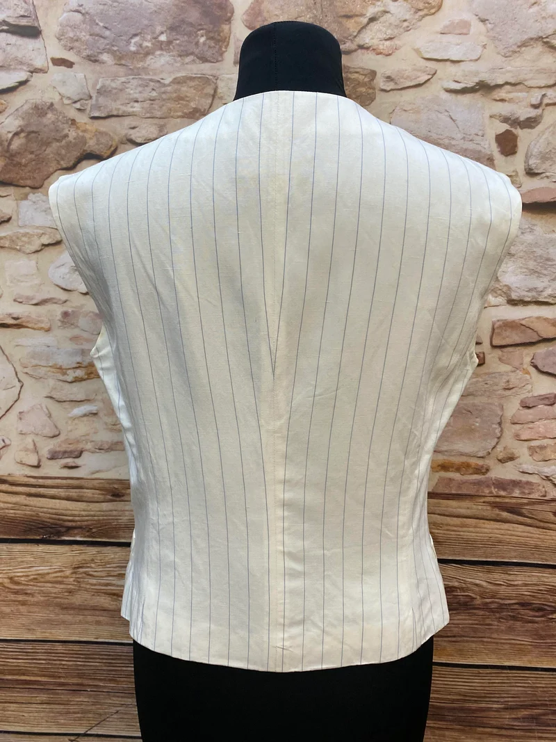 Vintage Damen Weste Nadelstreifen Creme Leinenmix – Größe 38
