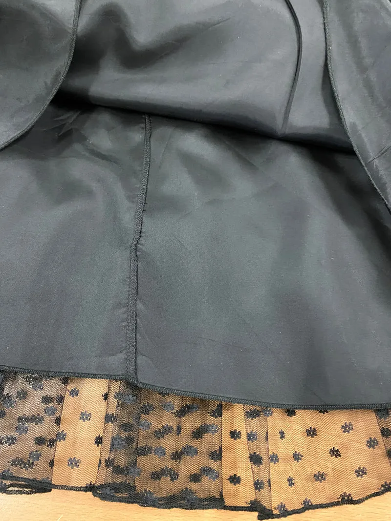 Vintage Tüllrock schwarz mit Punktmuster Gr. 34 – romantischer Midi Rock