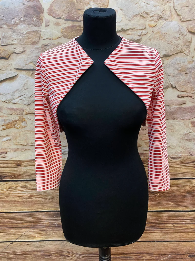 Vintage Bolero Damen rot weiß gestreift 3/4 Arm kurz Made in Italy Gr. S