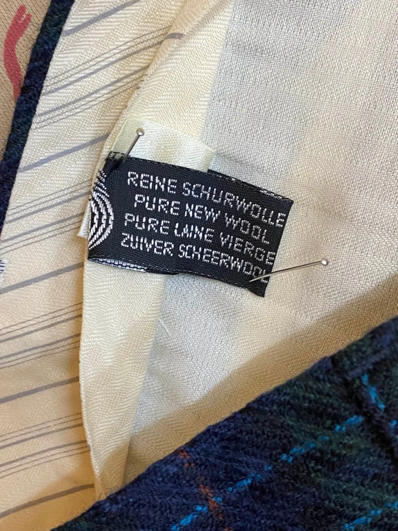 1980er Vintage Bundfaltenhose Herren Gr.46 – Schurwolle Karo Dunkelblau Grün – High Waist