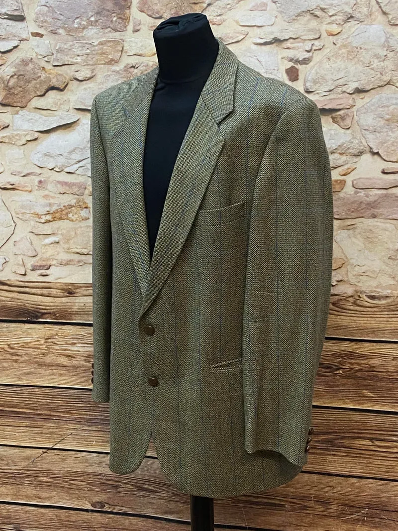 Vintage Sakko kariert in Grün-Braun – Größe 56