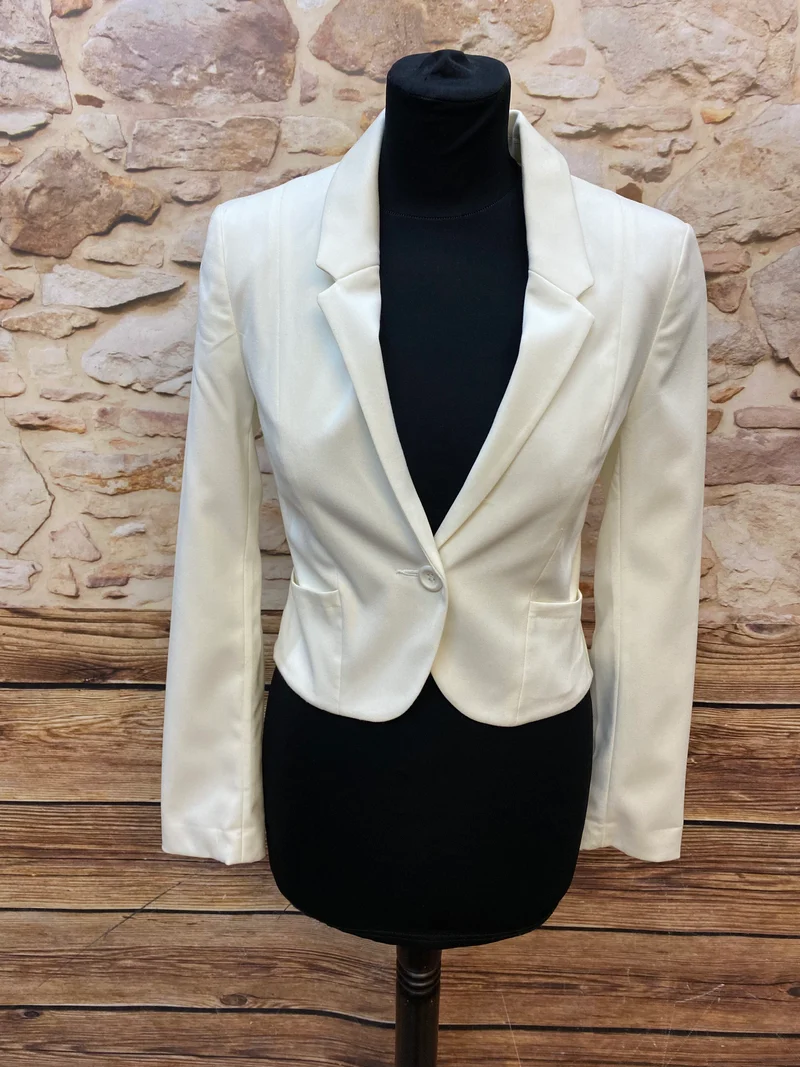 Blazer Damen Vintage Cremeweiß Kurzjacke Größe 34