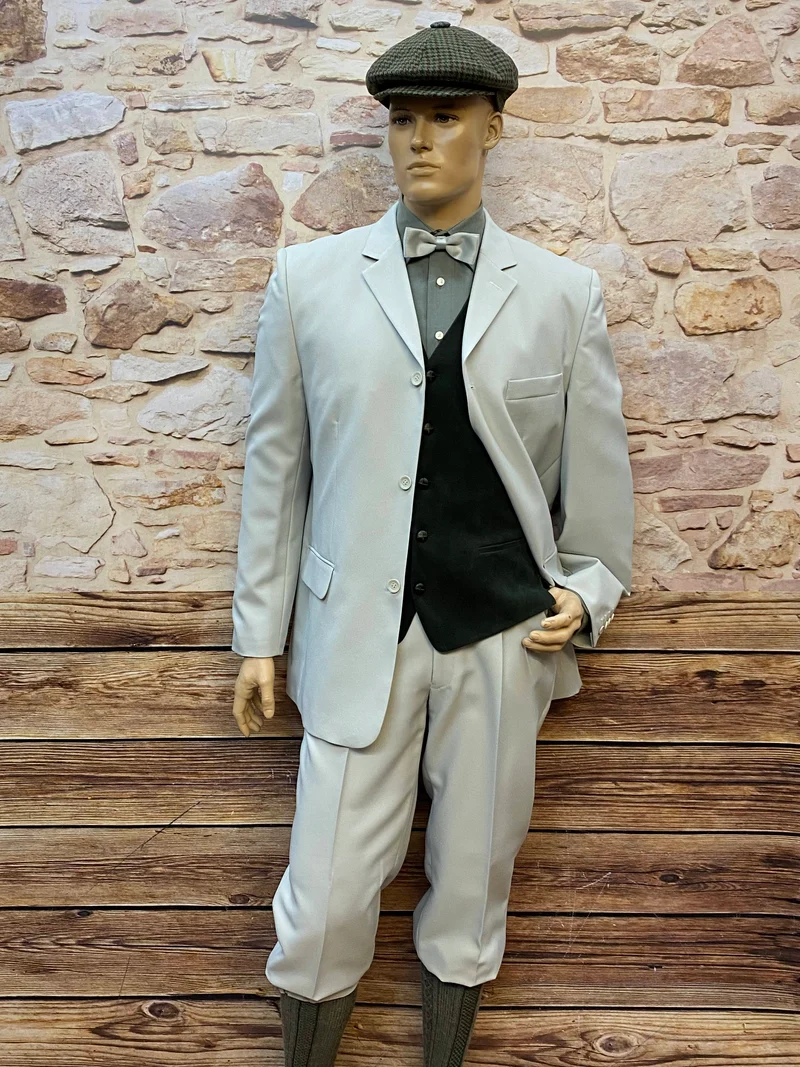 20er Jahre Gatsby Herren Outfit Gr. 52 in Hellgrau mit Weste & Schiebermütze