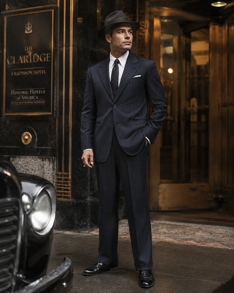 Nadelstreifenanzug Herren Dunkelblau im Gatsby-Stil