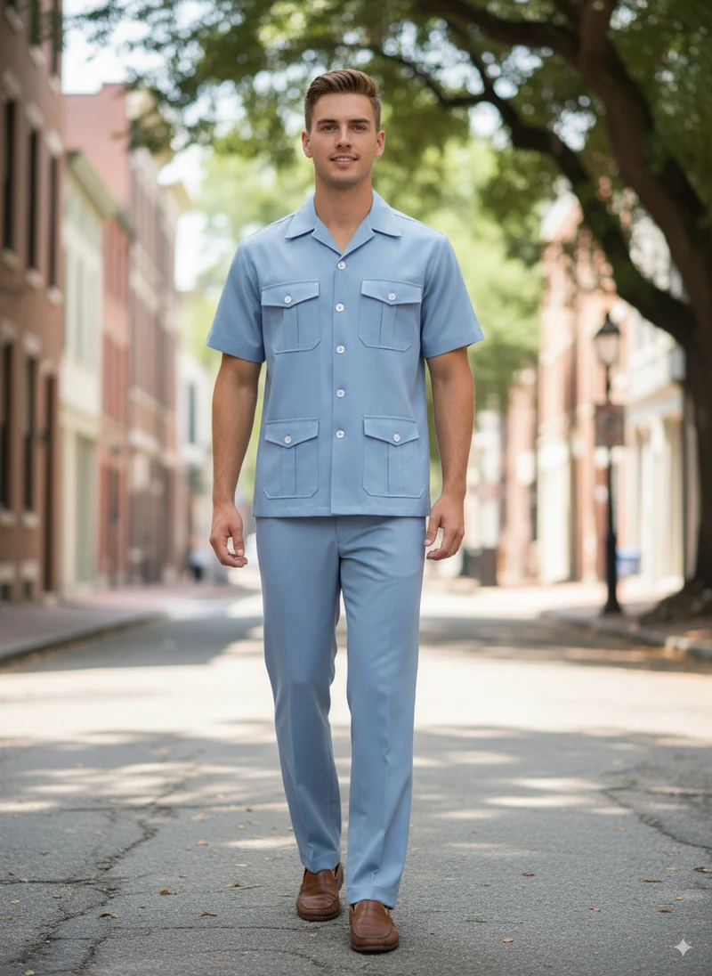 Vintage Herren Sommeranzug Blau, Gr. 50 – Albarattys Santa Cruz
