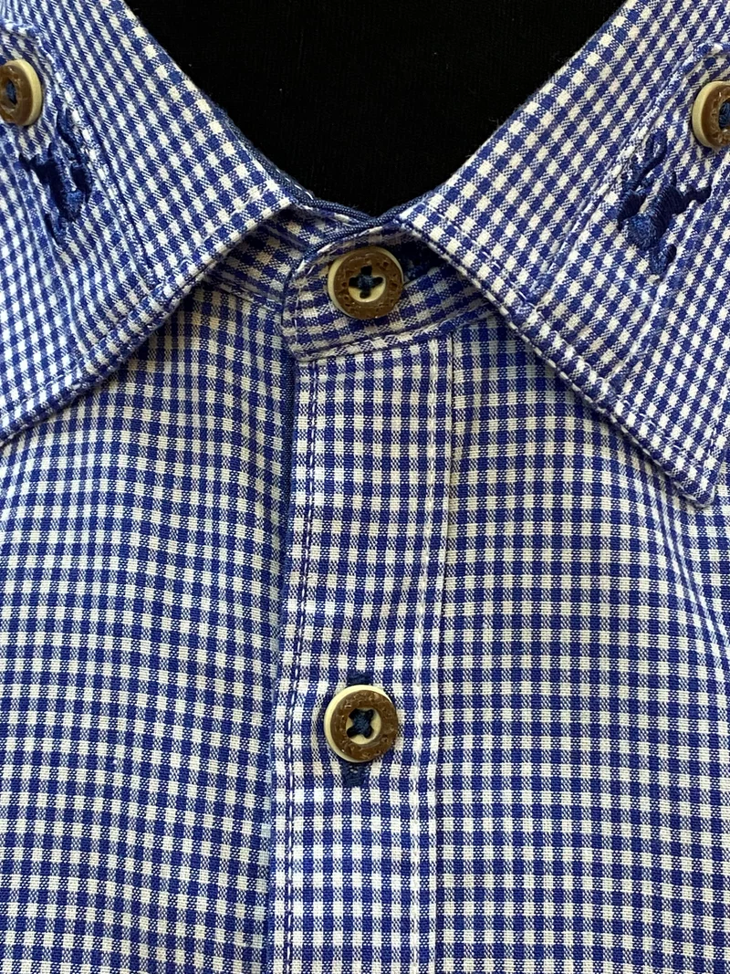 Vintage Trachtenhemd Herren blau kariert Größe S