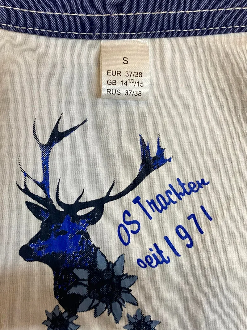 Vintage Trachtenhemd Herren blau kariert Größe S
