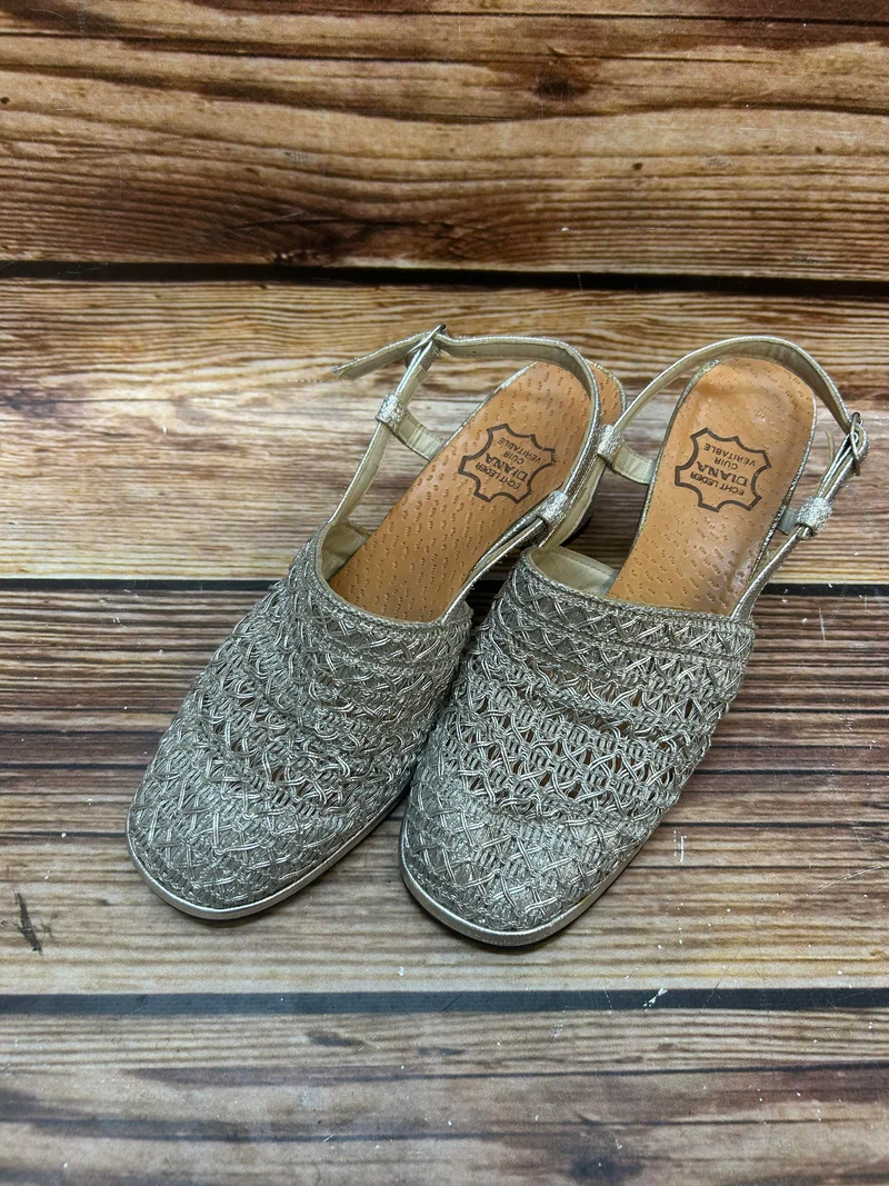 Vintage-Schuhe Slingpumps Silber – Echtleder