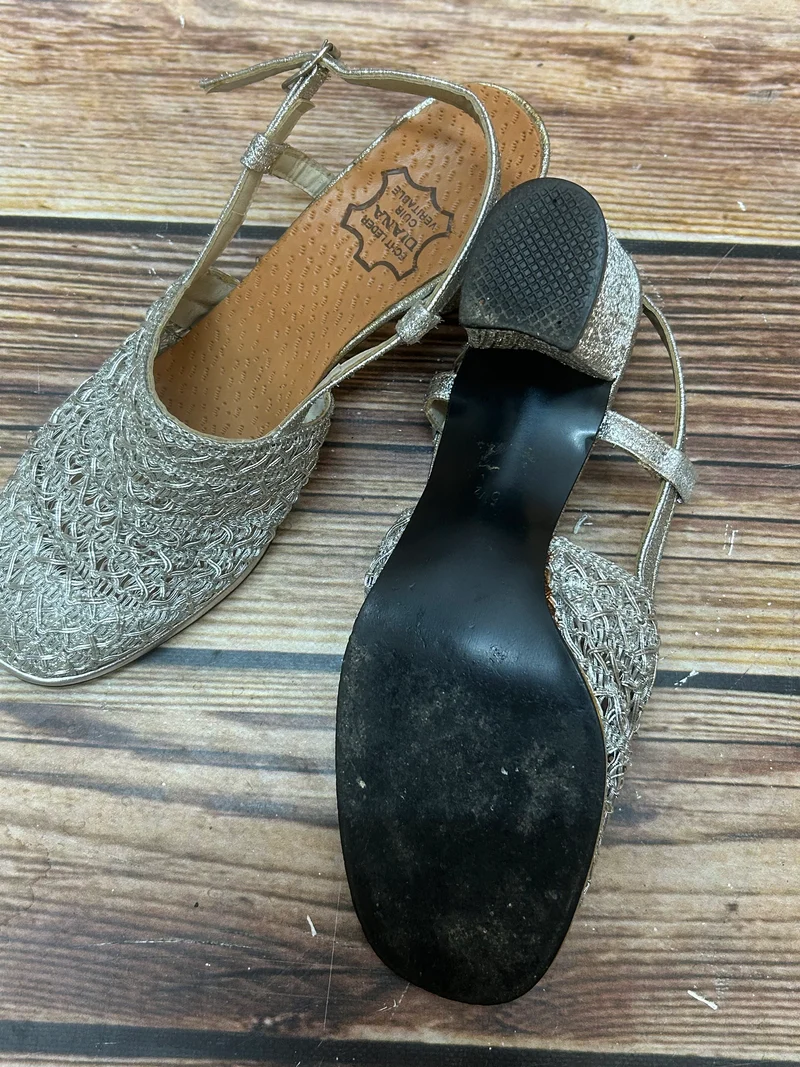 Vintage-Schuhe Slingpumps Silber – Echtleder