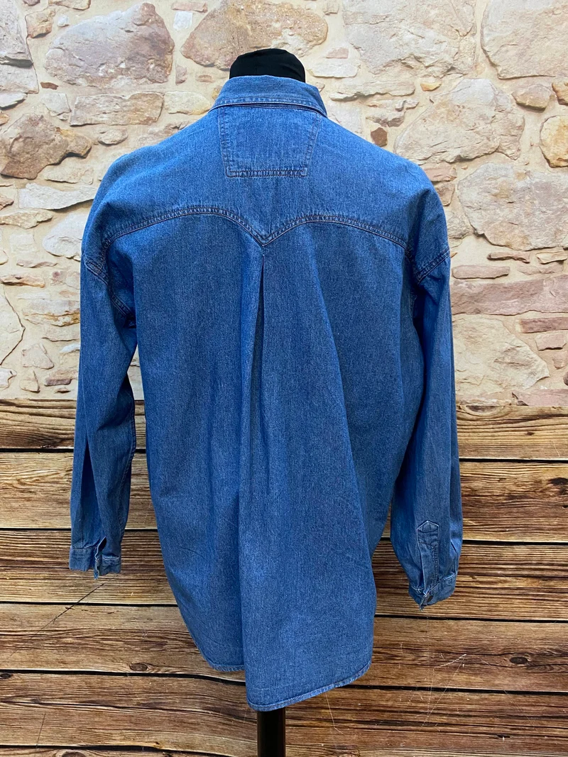 Vintage Westernhemd Herren Denim Cognac Kunstleder Shooter Gr. XXL