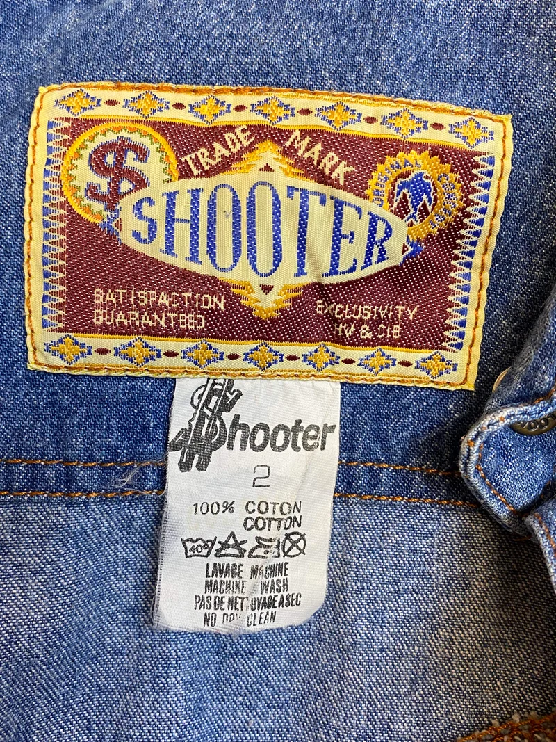 Vintage Westernhemd Herren Denim Cognac Kunstleder Shooter Gr. XXL