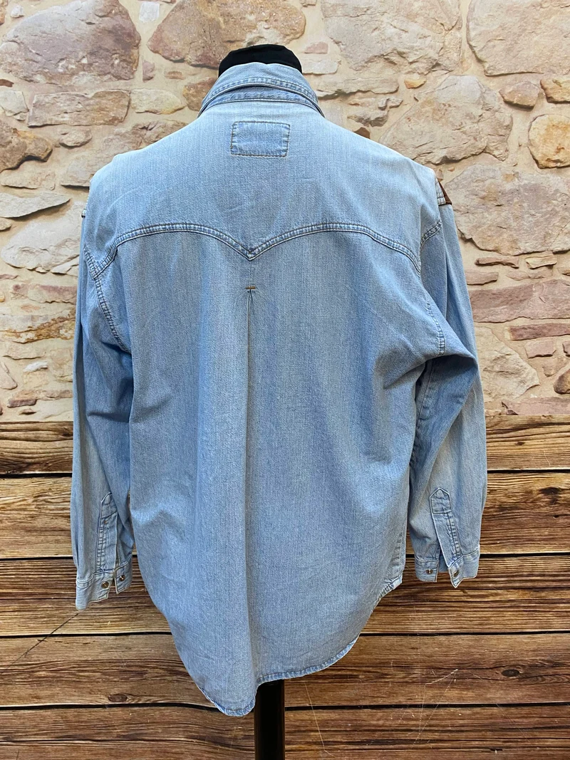 Vintage Westernhemd Herren Denim Adler Lederapplikationen Gr.