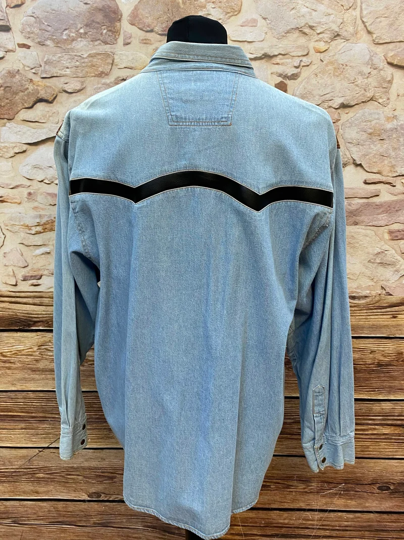Vintage Westernhemd Herren Denim Fransen Lederapplikationen 80er/90er Gr. XXL