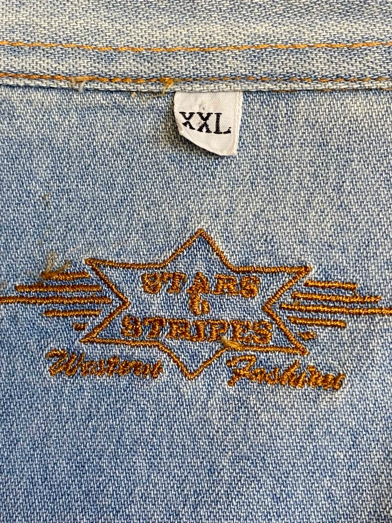 Vintage Westernhemd Herren Denim Fransen Lederapplikationen 80er/90er Gr. XXL