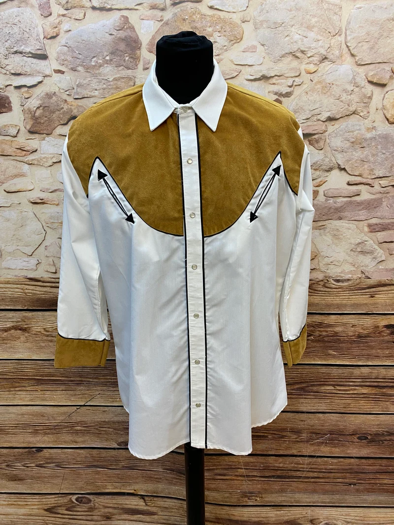 Vintage Westernhemd Herren Weiß Schwarz Paspeln Druckknöpfe Gr. XL