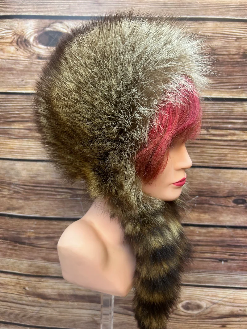 Vintage Pelzmütze Waschbär Schweif Western Retro Gr. 57