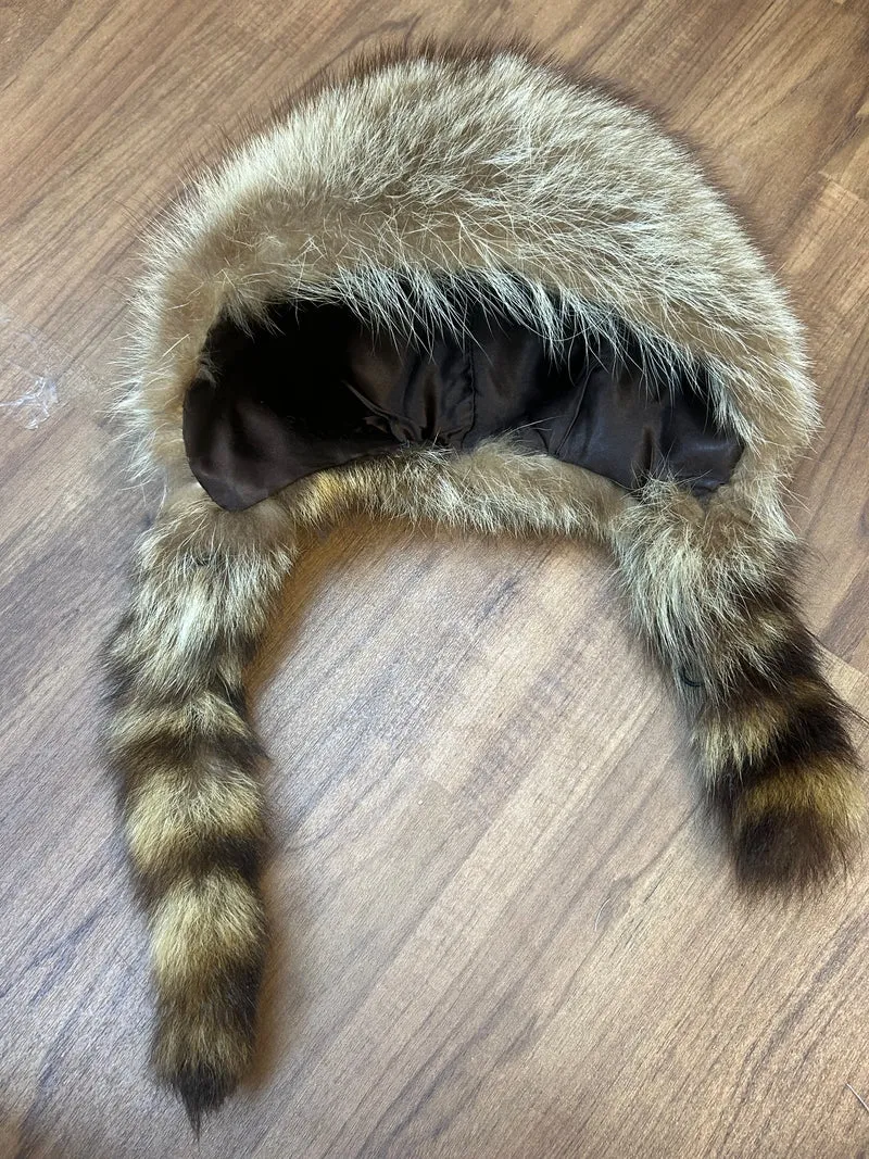 Vintage Pelzmütze Waschbär Schweif Western Retro Gr. 57