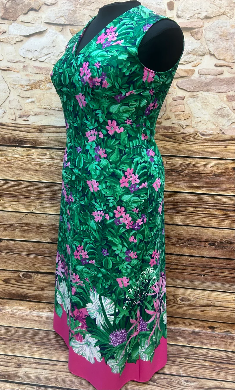 Original 70er Jahre Maxikleid Grün Pink Gr. 46 – True Vintage