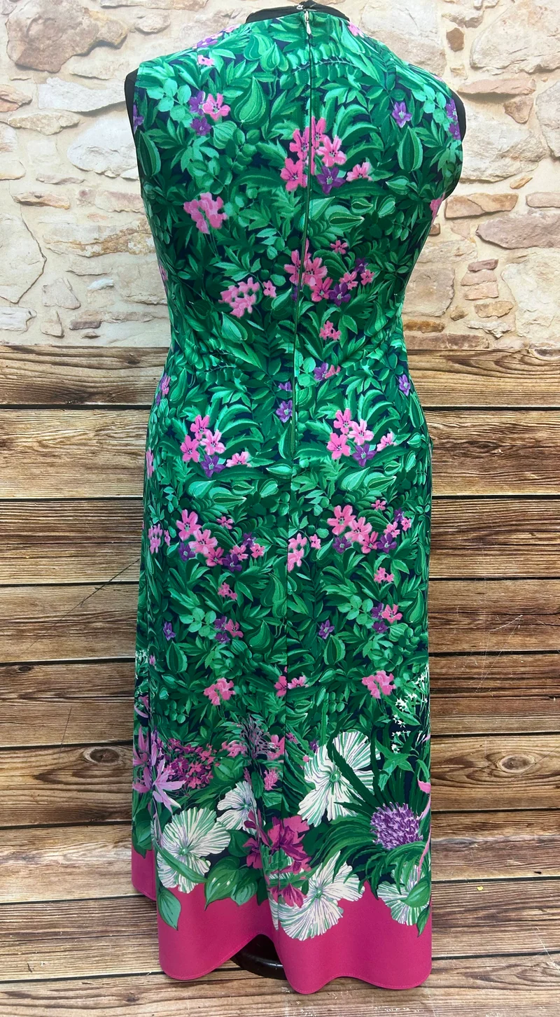 Original 70er Jahre Maxikleid Grün Pink Gr. 46 – True Vintage