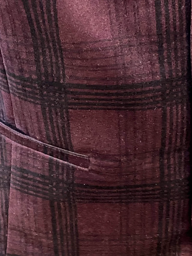 Vintage Damen Weste Bordeaux kariert Samtoptik – Größe 48